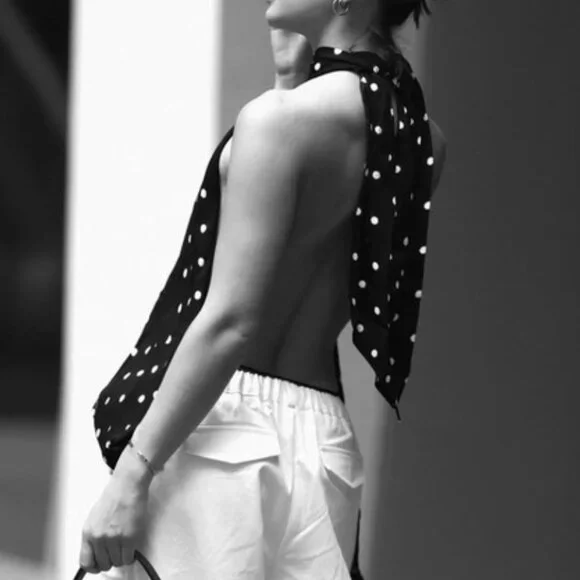 Zara Black Halter Polka Dot Top with White Spots - Picture 6 of 6